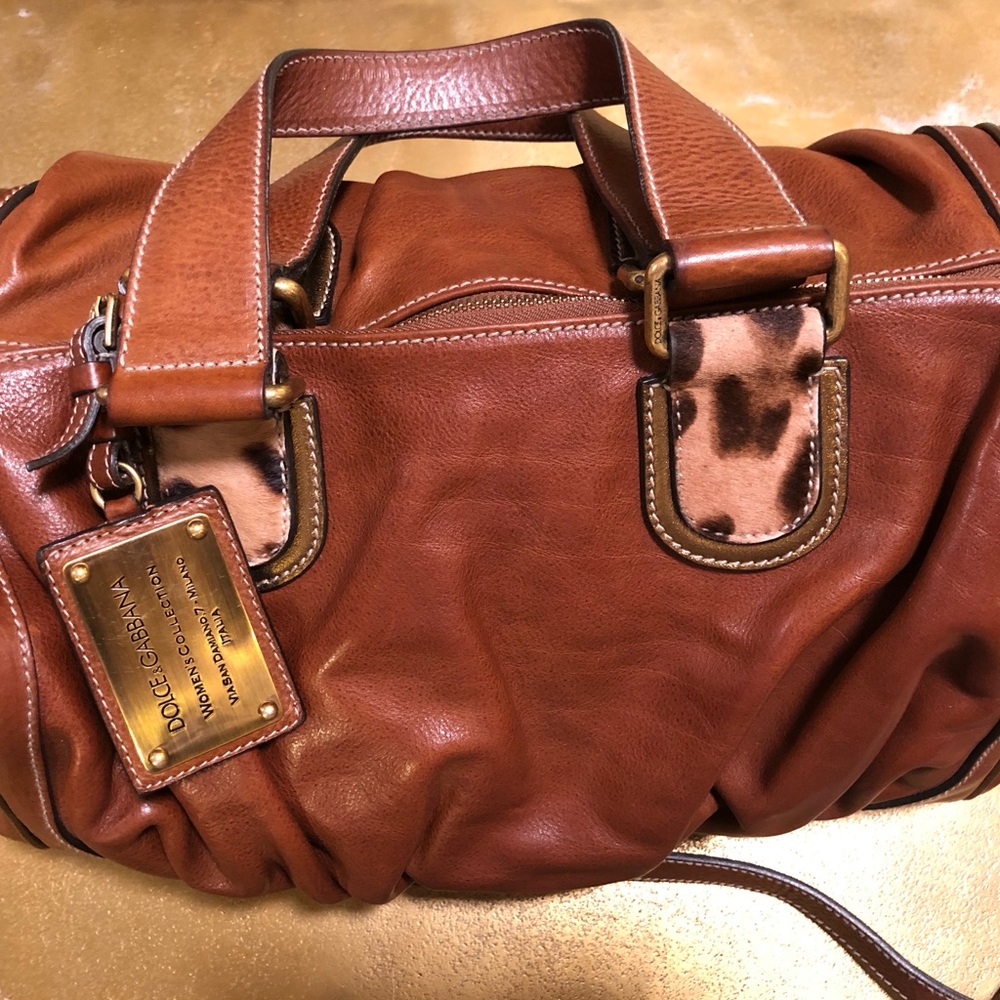 Dolce & Gabbana Leather Satchel w/Leopard